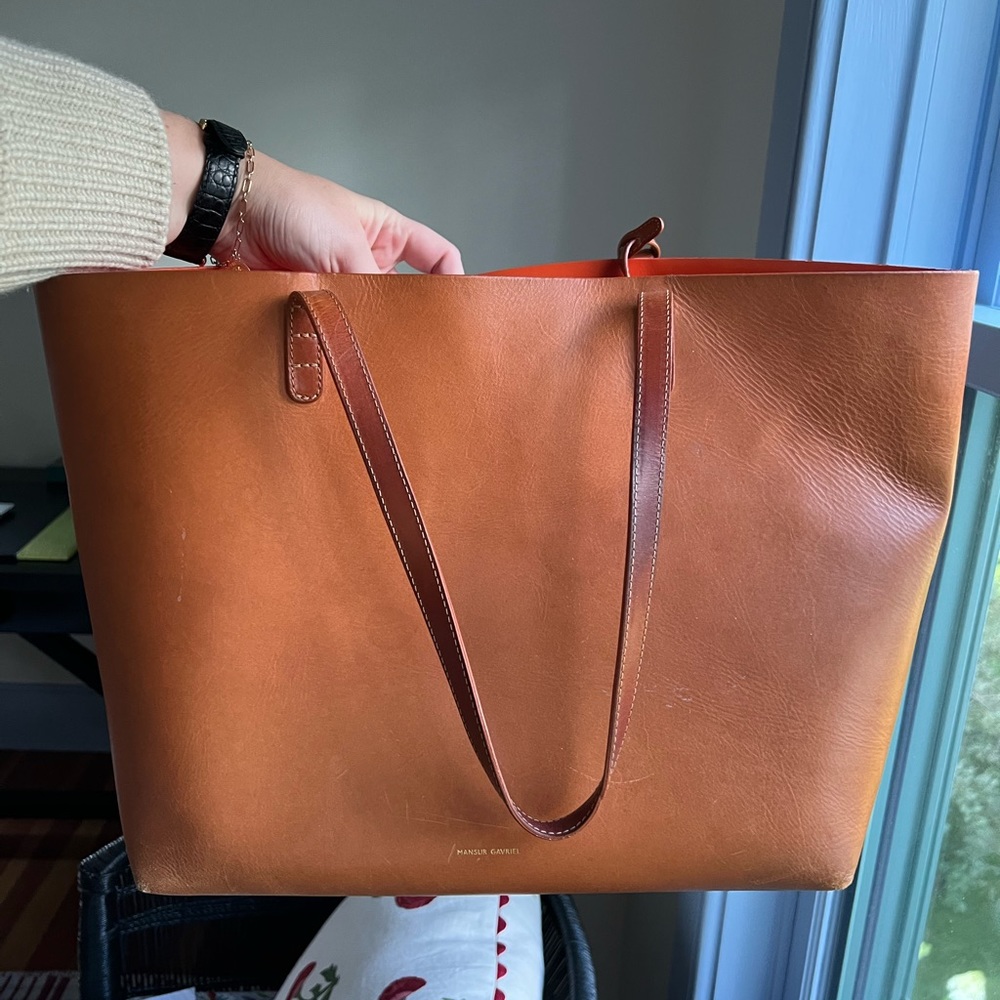 Mansur Gavriel - Large Tote. Tan Leather, Orange Interior.